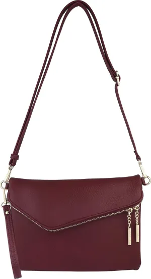 B BRENTANO Fold-Over Envelope Wristlet Clutch Crossbody Bag with Tassel Accents