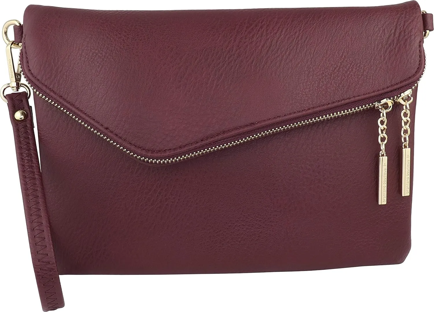 B BRENTANO Fold-Over Envelope Wristlet Clutch Crossbody Bag with Tassel Accents
