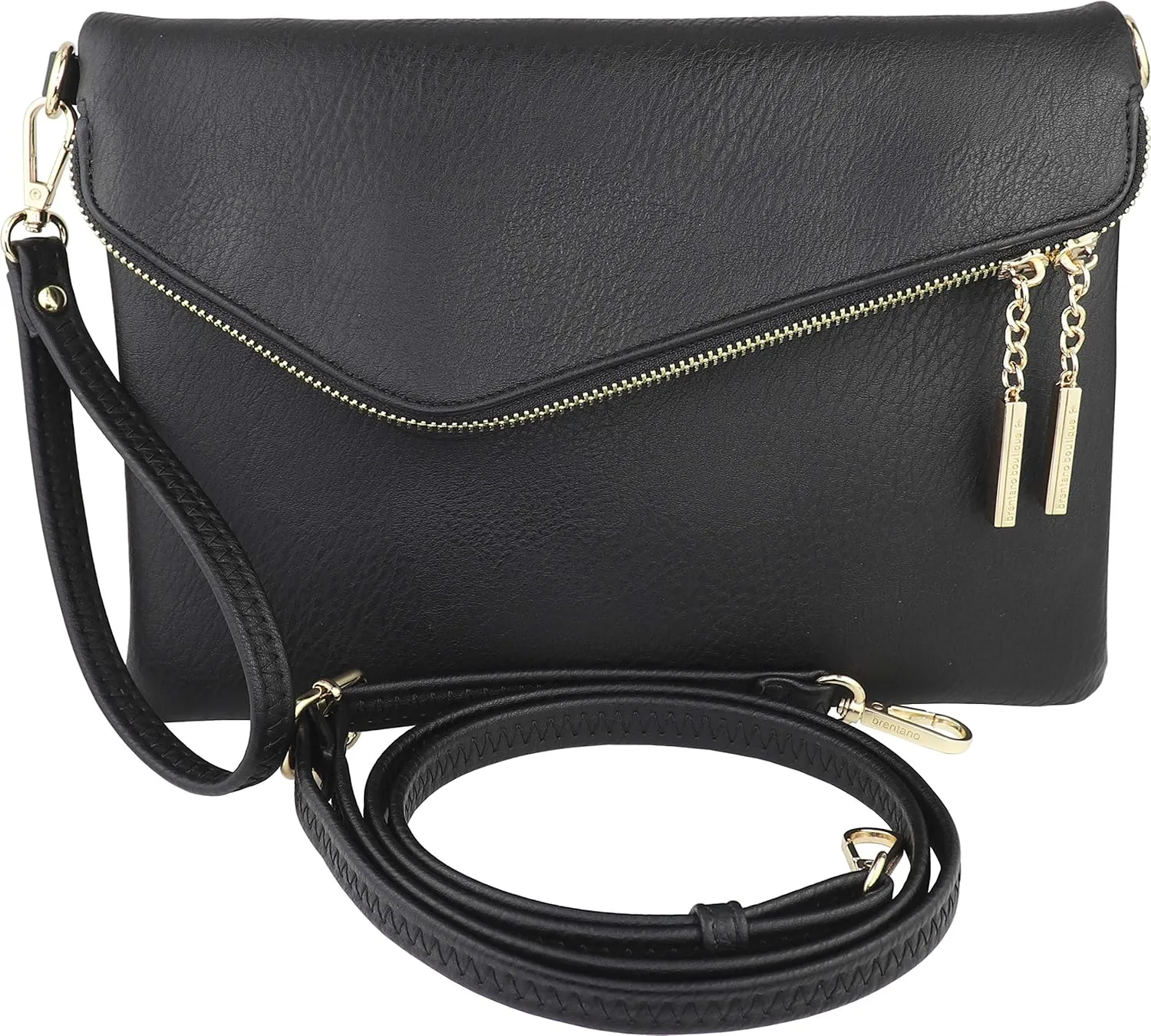 B BRENTANO Fold-Over Envelope Wristlet Clutch Crossbody Bag with Tassel Accents
