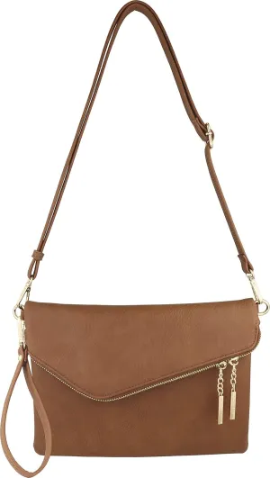 B BRENTANO Fold-Over Envelope Wristlet Clutch Crossbody Bag with Tassel Accents