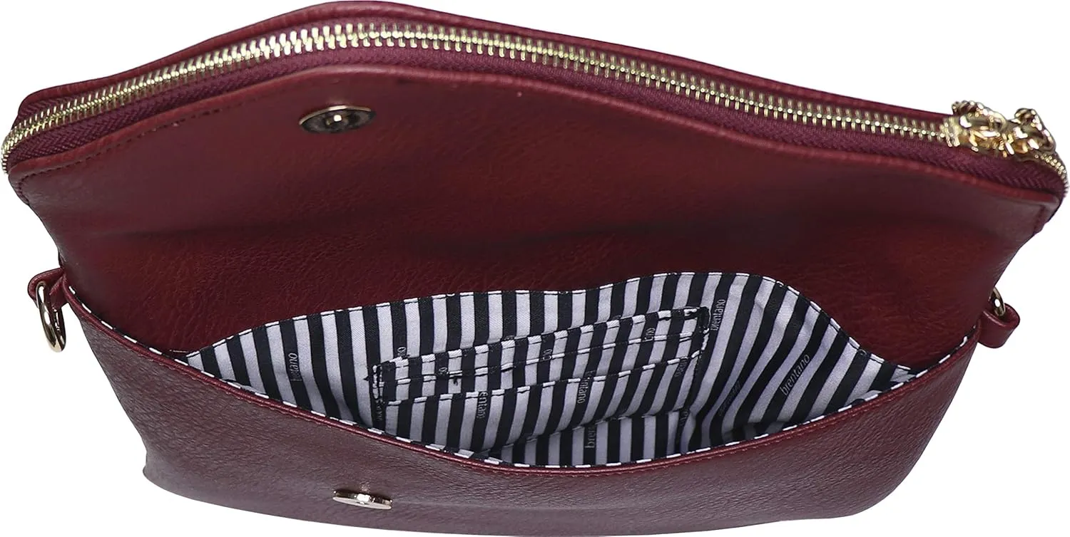 B BRENTANO Fold-Over Envelope Wristlet Clutch Crossbody Bag with Tassel Accents