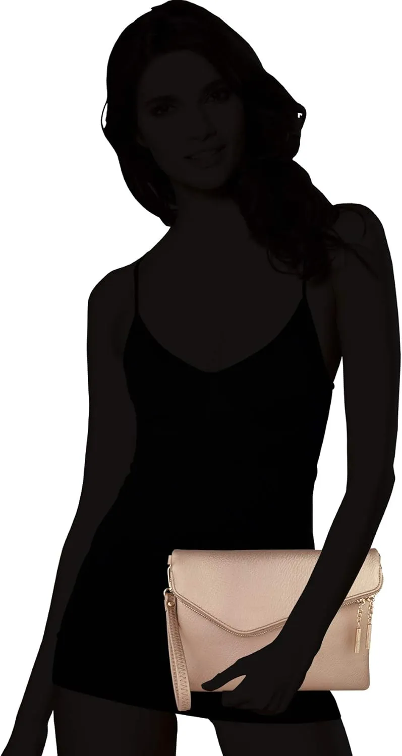 B BRENTANO Fold-Over Envelope Wristlet Clutch Crossbody Bag with Tassel Accents