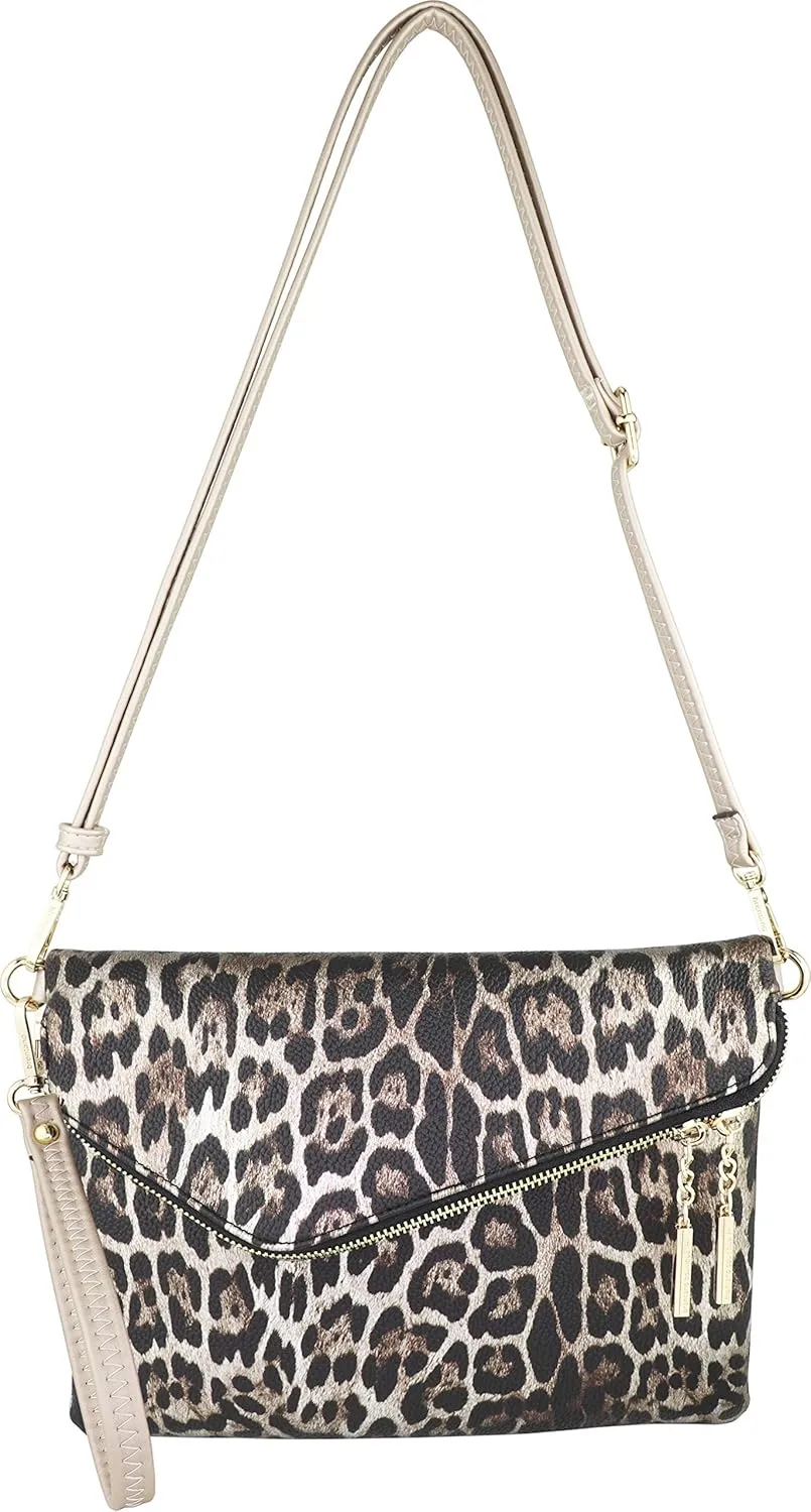 B BRENTANO Fold-Over Envelope Wristlet Clutch Crossbody Bag with Tassel Accents