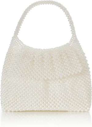 BABEYOND Women Pearl Clutch Purse - Bucket Beaded Bridal Evening Bag Formal Reticulated Bag with Inner Bag for Party Wedding