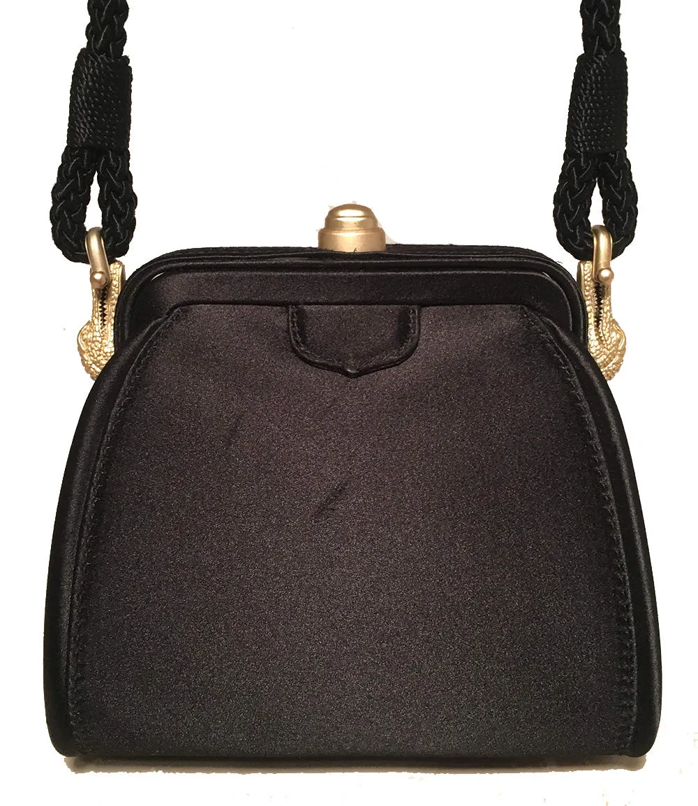 Barry Kieselstein Cord Black Silk Alligator Trim Evening Shoulder Bag