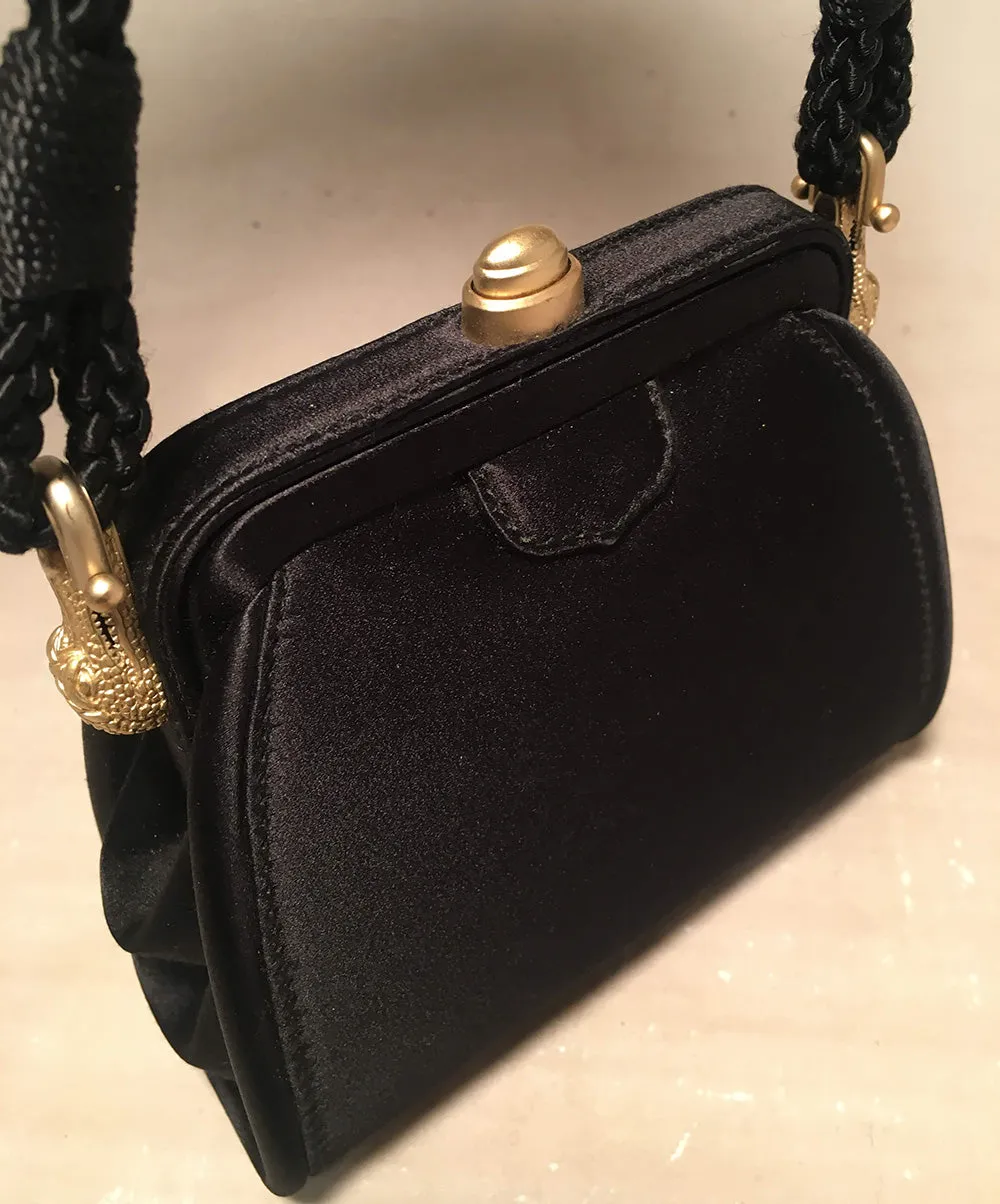 Barry Kieselstein Cord Black Silk Alligator Trim Evening Shoulder Bag