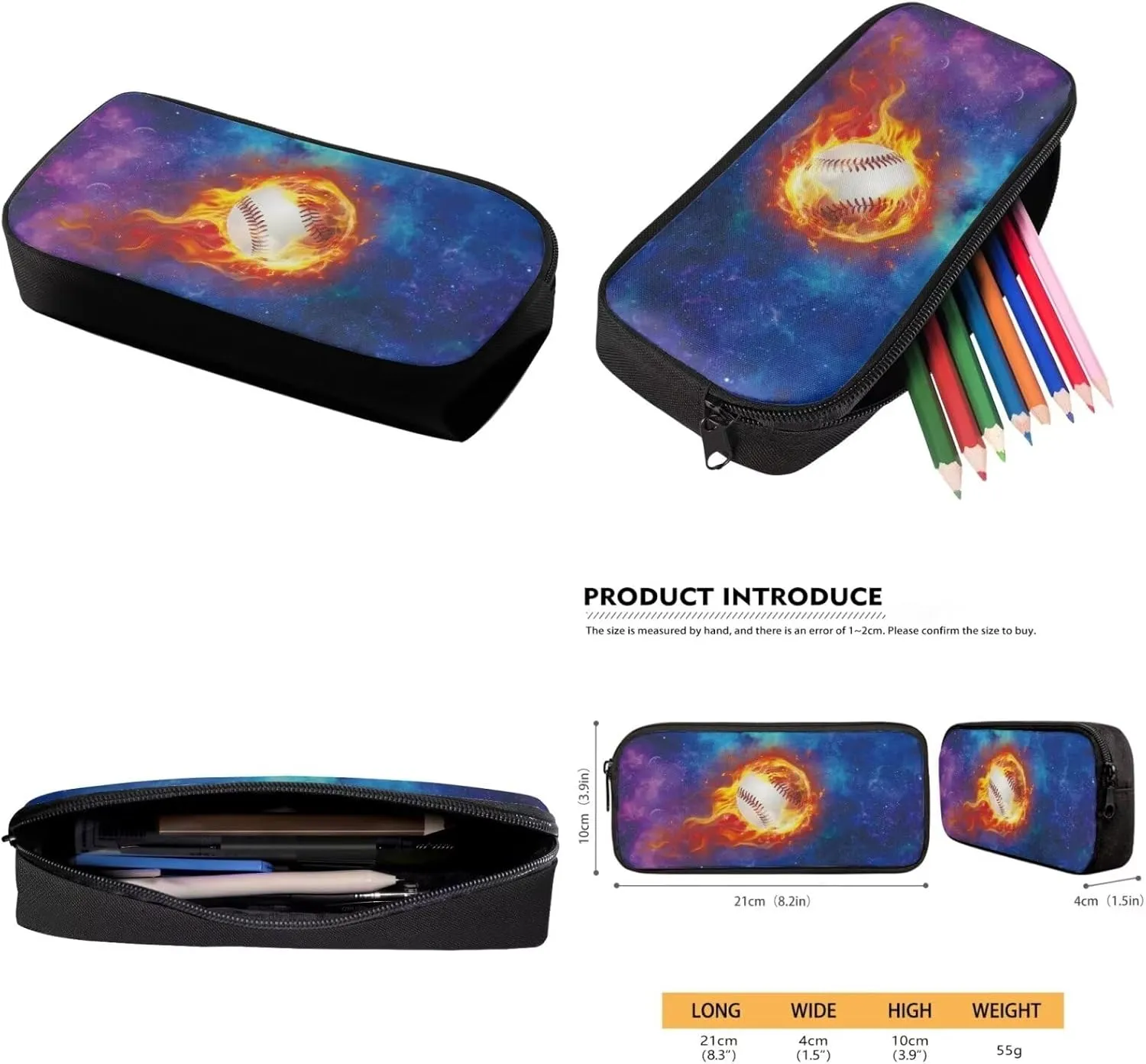 Baseball Middle School Backpack for Boys with Lunch Box Pencil Case 12-14 Kids School Bookbag Galaxy Flame Print Large Capacity Travel Shoulder Bag Laptop Backpacks Back Pack