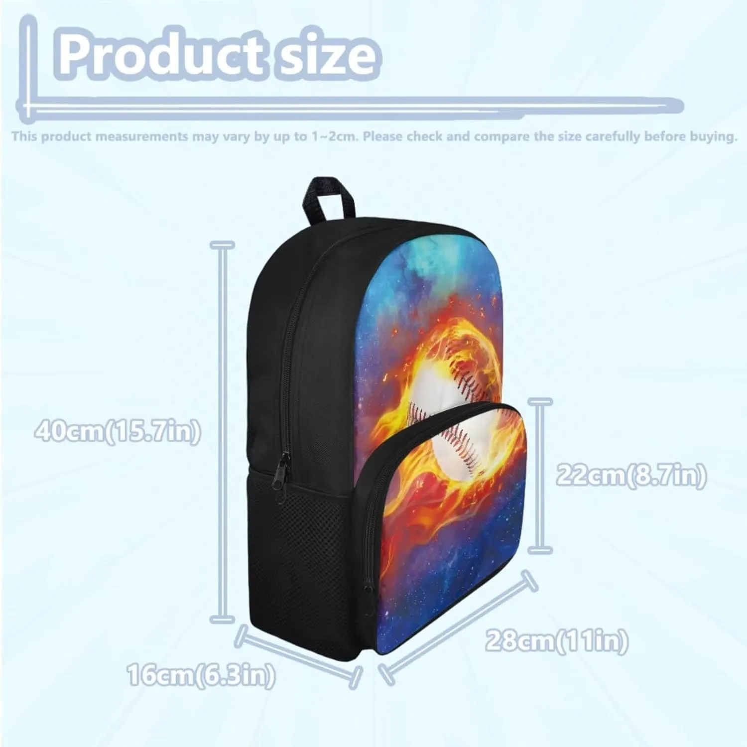 Baseball Middle School Backpack for Boys with Lunch Box Pencil Case 12-14 Kids School Bookbag Galaxy Flame Print Large Capacity Travel Shoulder Bag Laptop Backpacks Back Pack