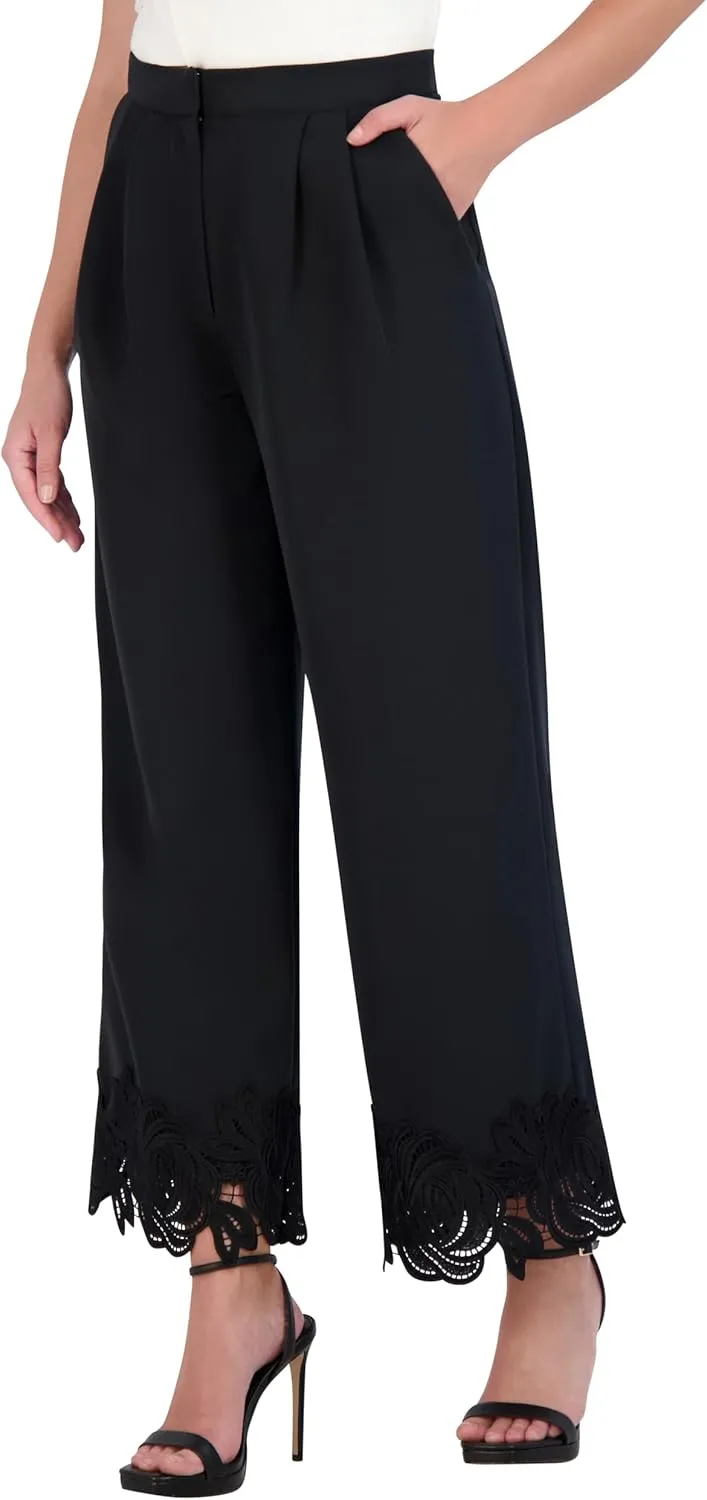 BCBGMAXAZRIA Women's Floral Applique Wide Leg Pants