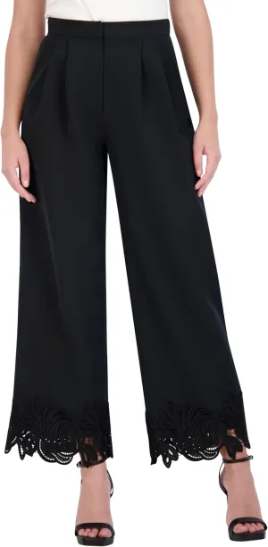BCBGMAXAZRIA Women's Floral Applique Wide Leg Pants