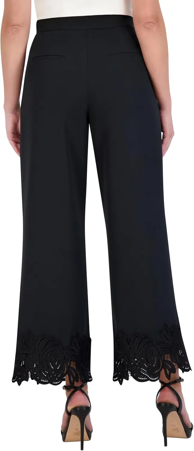 BCBGMAXAZRIA Women's Floral Applique Wide Leg Pants