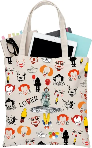 BDPWSS Clown Pennywise Tote Bag Pennywise Face Theme Gift Pennywise Shoulder Bag For IT Horror Movie Gift Crown Inspired Gift