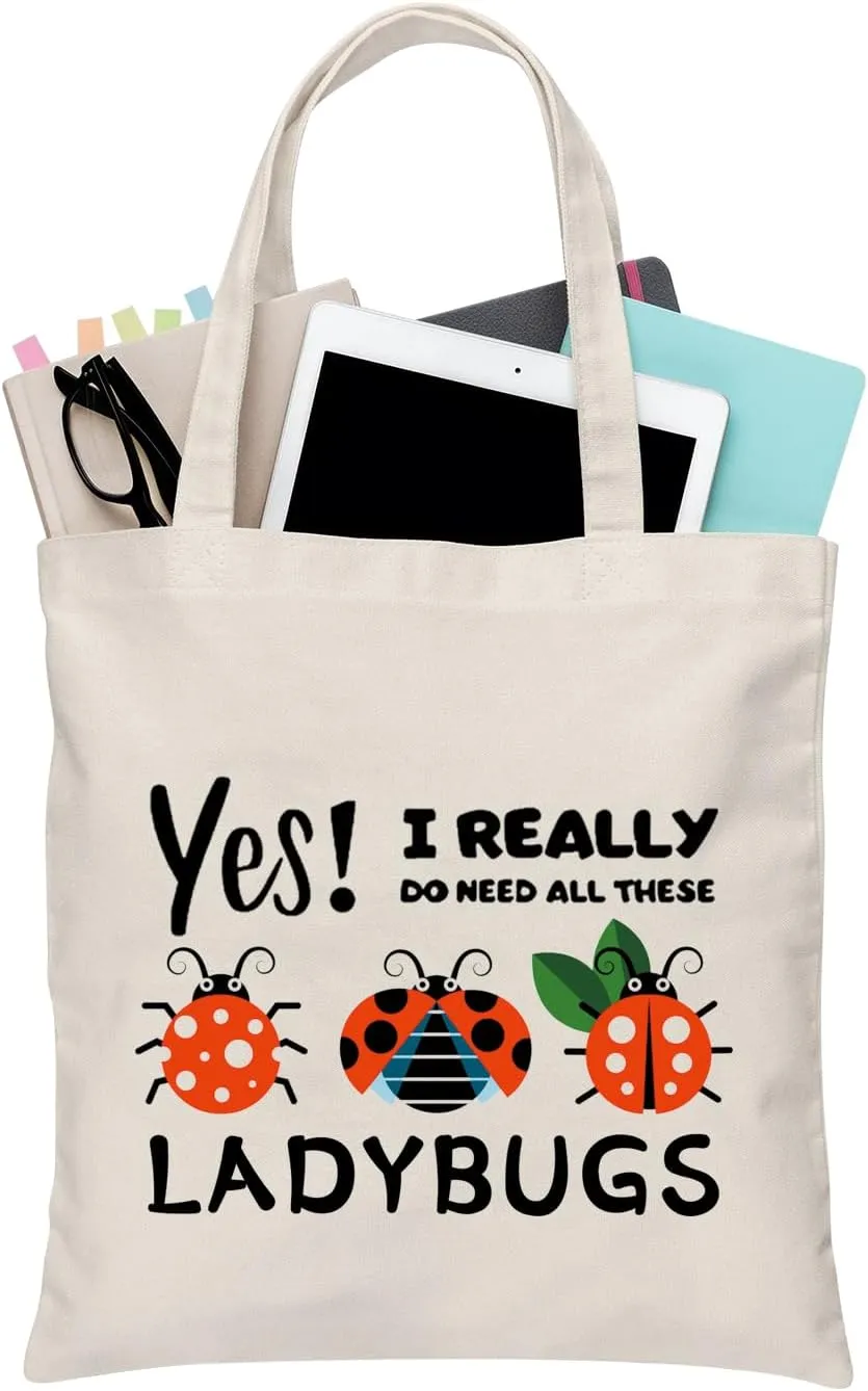 BDPWSS Ladybug Tote Bag For Women Good Luck Ladybug Lover Gift Yes i Really Do Need All These Ladybugs Canvas Handbag