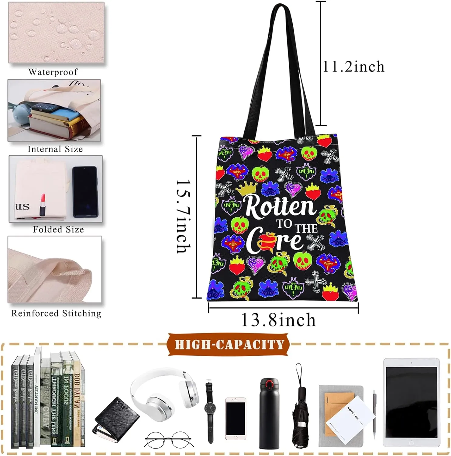 BDPWSS Villain Tote Bag Villain Witchy Fan Gift Rotten To The Core Travel Pouch Villain Queen Fan Gift Poison Bottles Handbag