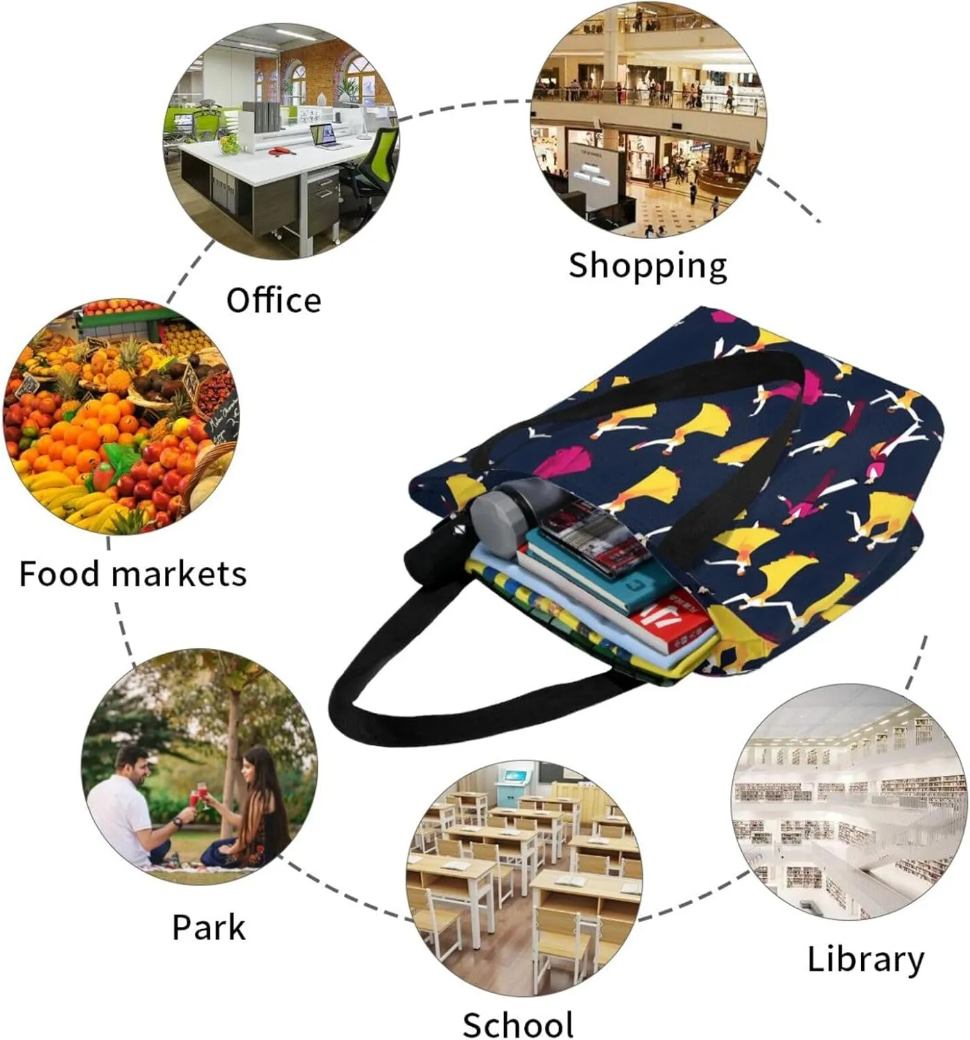 Beach Scene With Chairs Print Shoulder Tote Bag Women'S Large Size Handbag Casual Tote Shopping Bag For Women