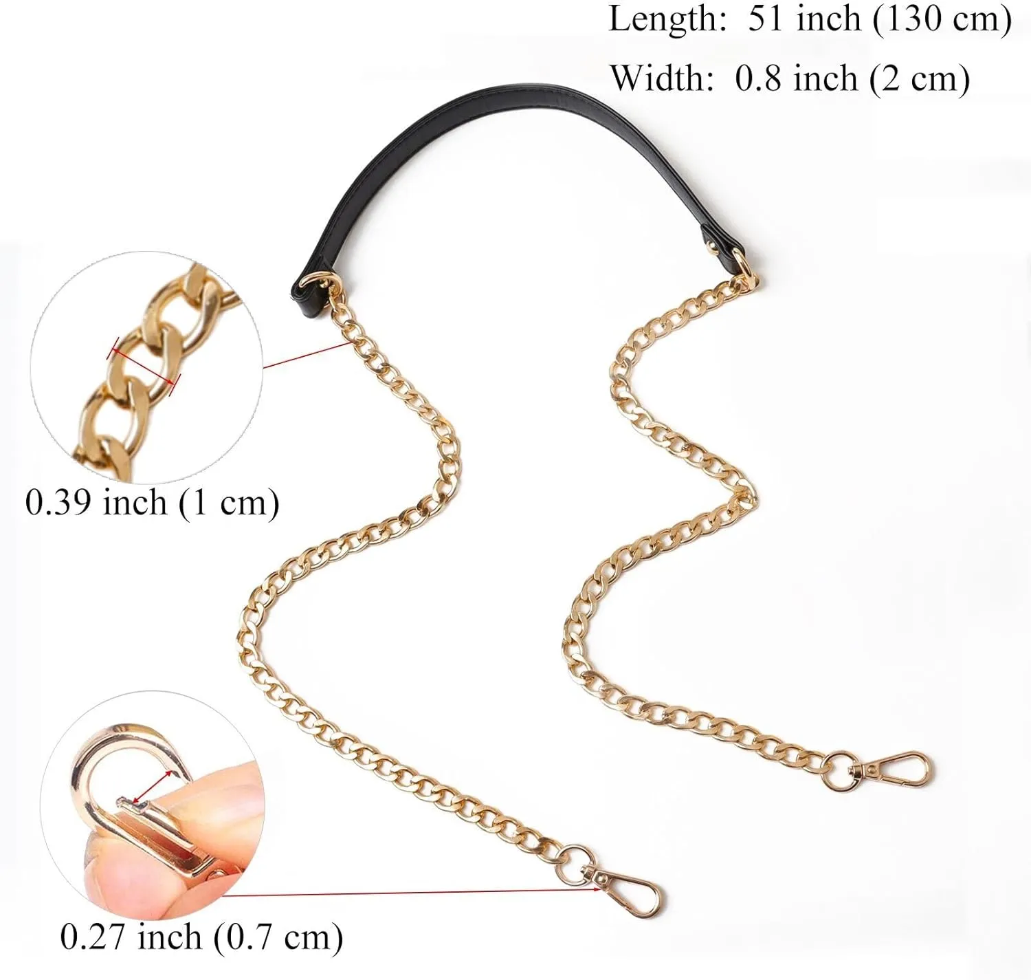 BEAULEGAN Purse Chain Strap Replacement for Shoulder and Crossbody Bag, Lightweight, 51 Inch Long 0.8 Inch Wide (Black/Gunmetal)