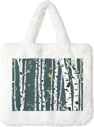 Beauty Birch Tree Print Cute Autumn Winter Plush Handbag Large Capacity Festival Party Present Bag