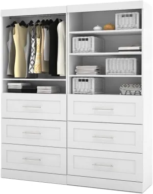 Bestar Wardrobe Closet Organizer System 72-inch with Drawers for Bedroom, Entryway, Pur Collection, Modern, White