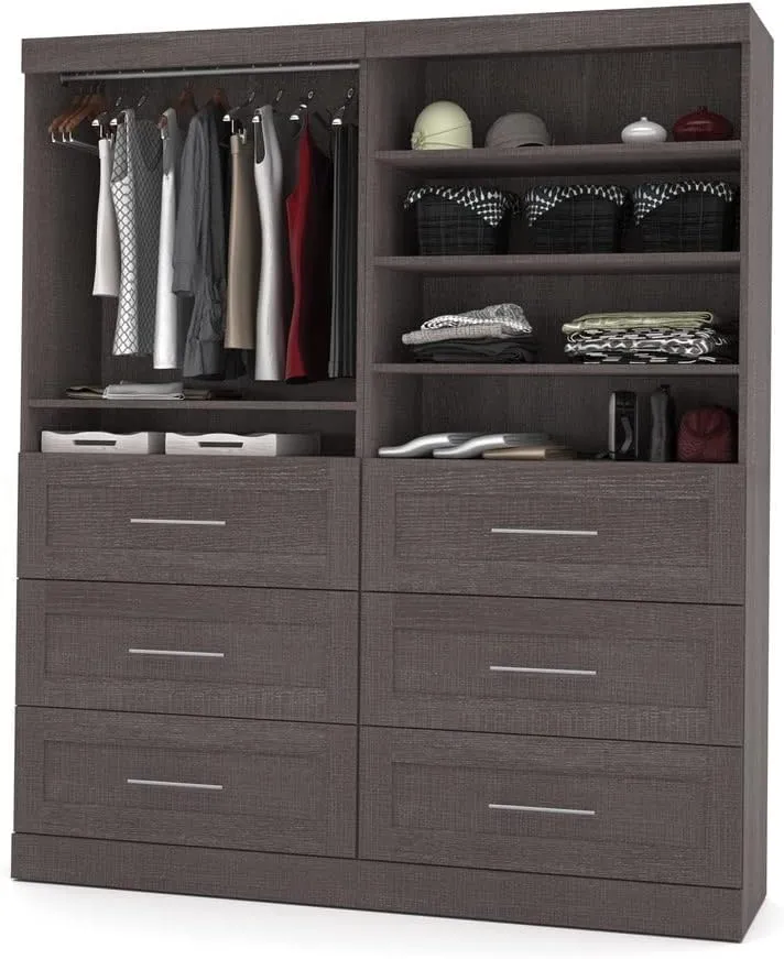 Bestar Wardrobe Closet Organizer System 72-inch with Drawers for Bedroom, Entryway, Pur Collection, Modern, White