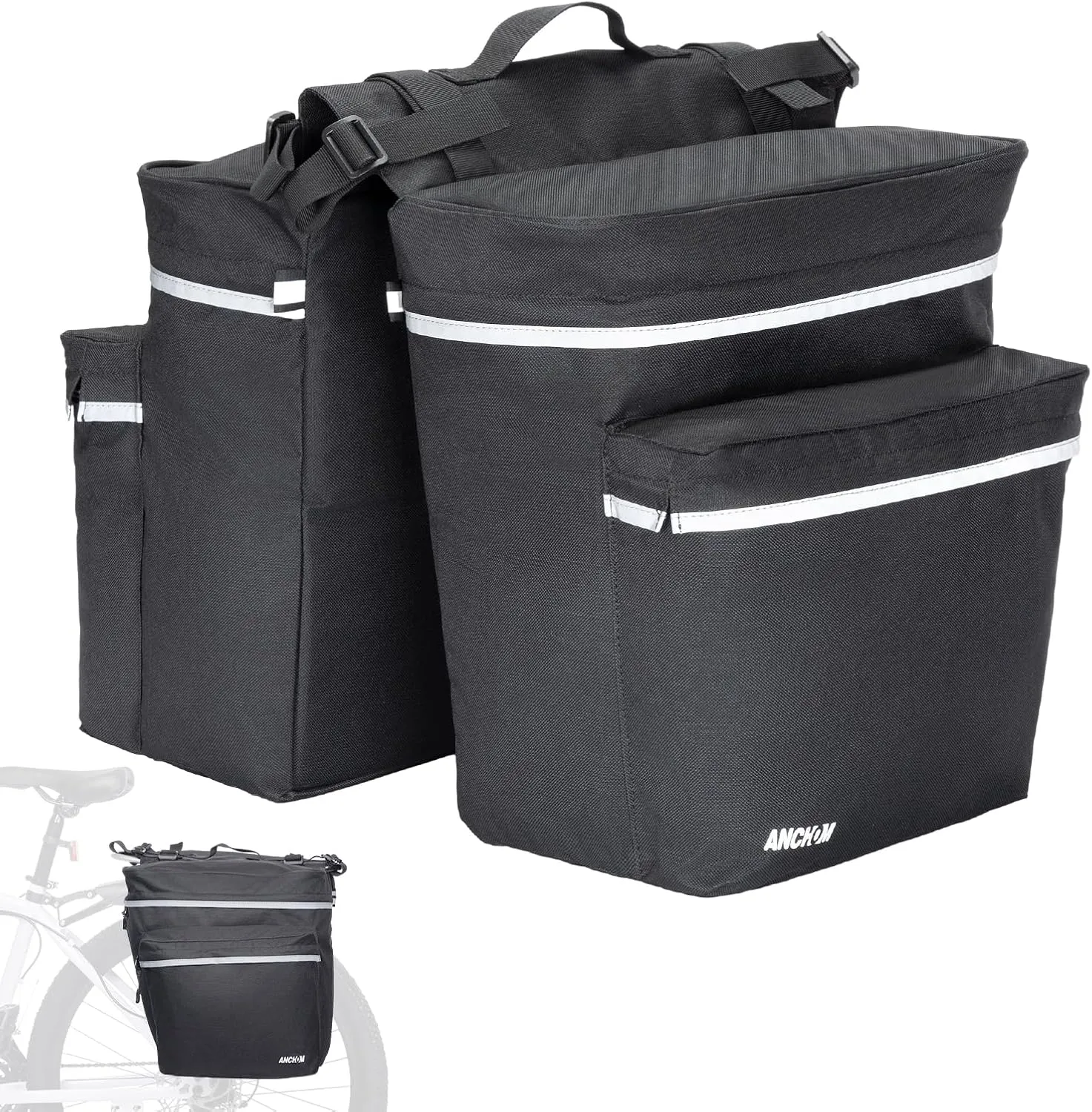 Bike Panniers, 34L Upgraded Water Resistant Saddle Bags for Bicycle Rear Racks, Bike Accessories for Mountain, Road & Electric Bikes, Bike Bag for Commuting Black
