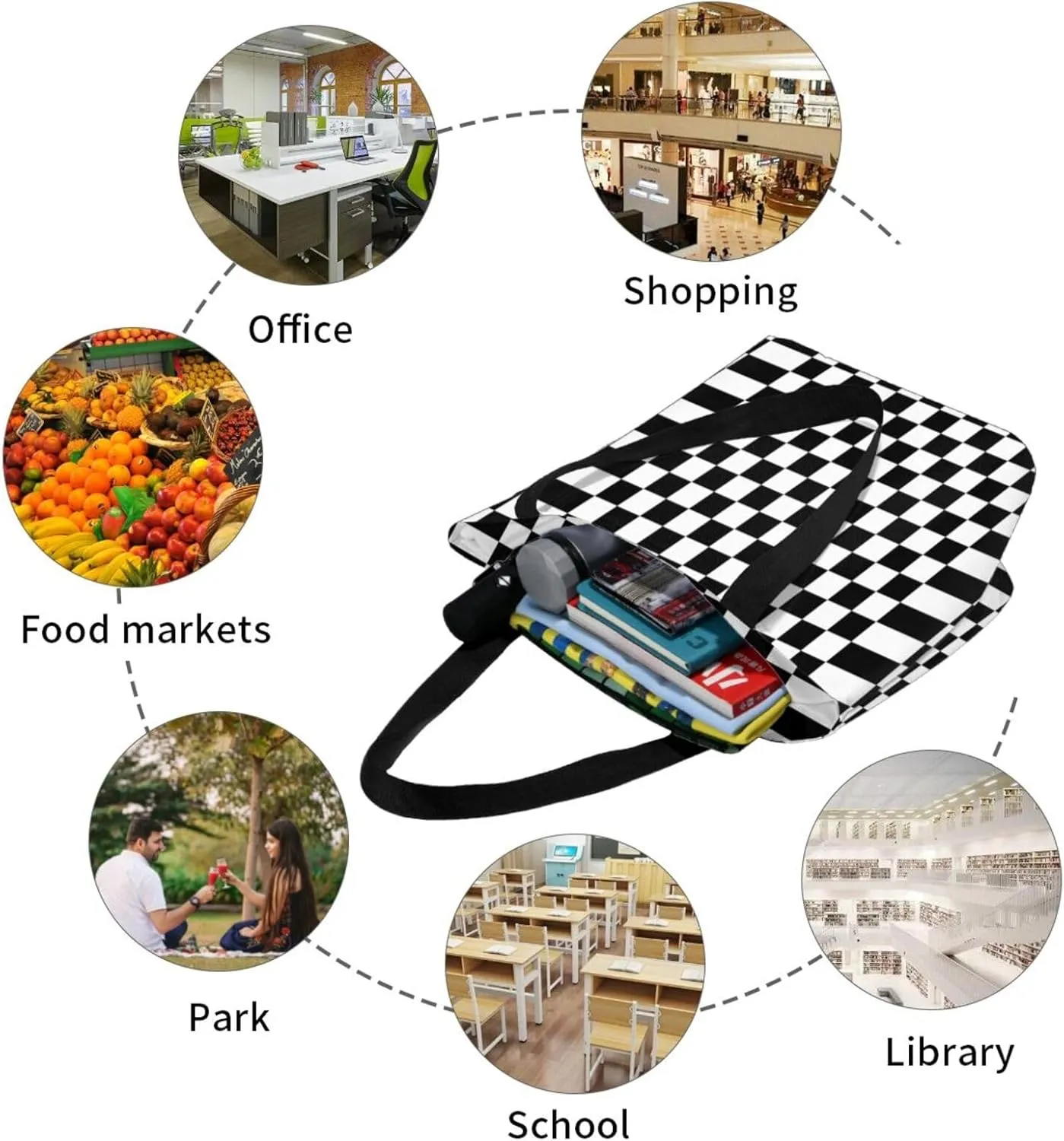 Black Afternoon Tea Print Shoulder Tote Bag Women'S Large Size Handbag Casual Tote Shopping Bag For Women