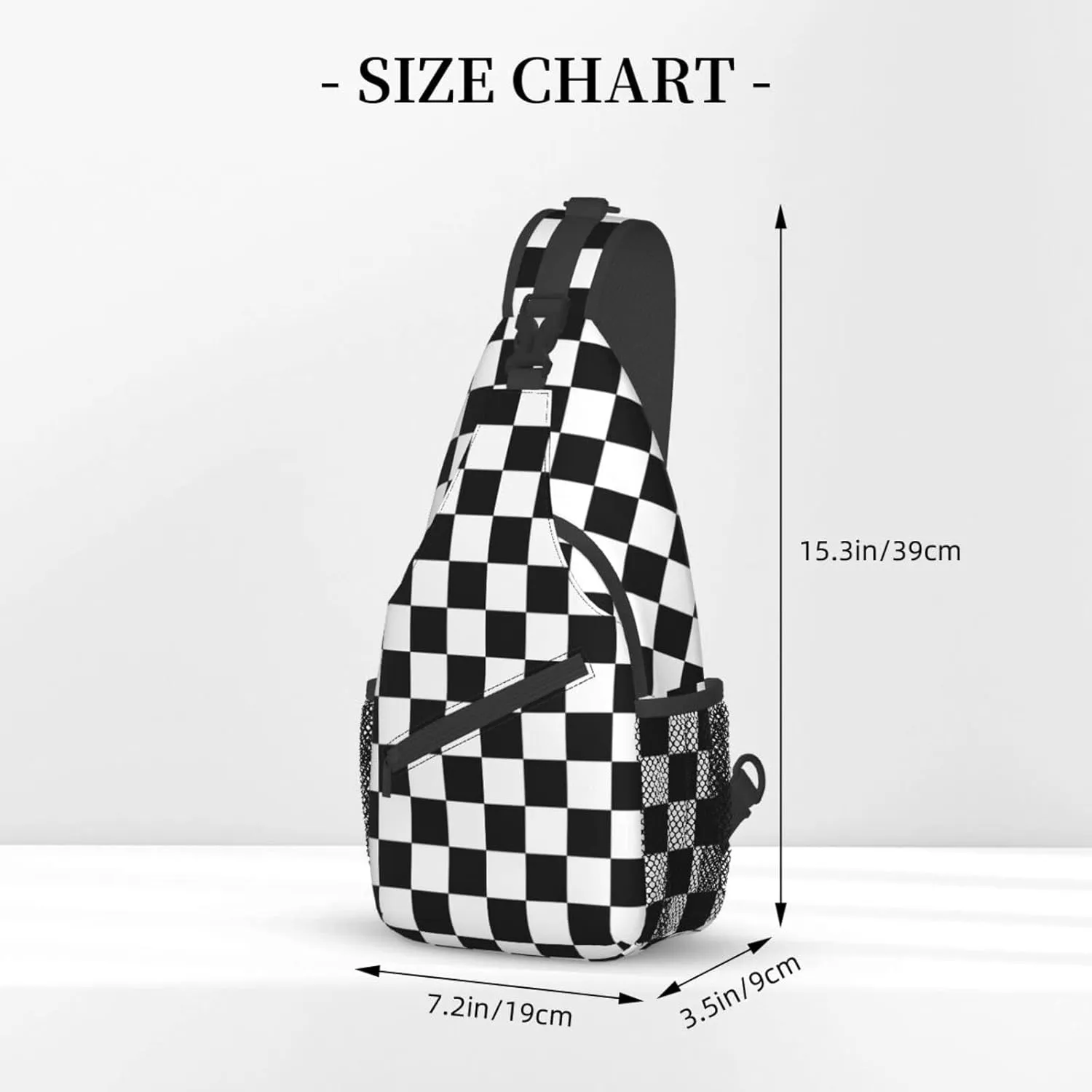 Black And White Checkered Print Crossbody Backpack Shoulder Bag Cross Chest Bag For Travel, Hiking Gym Tactical Use