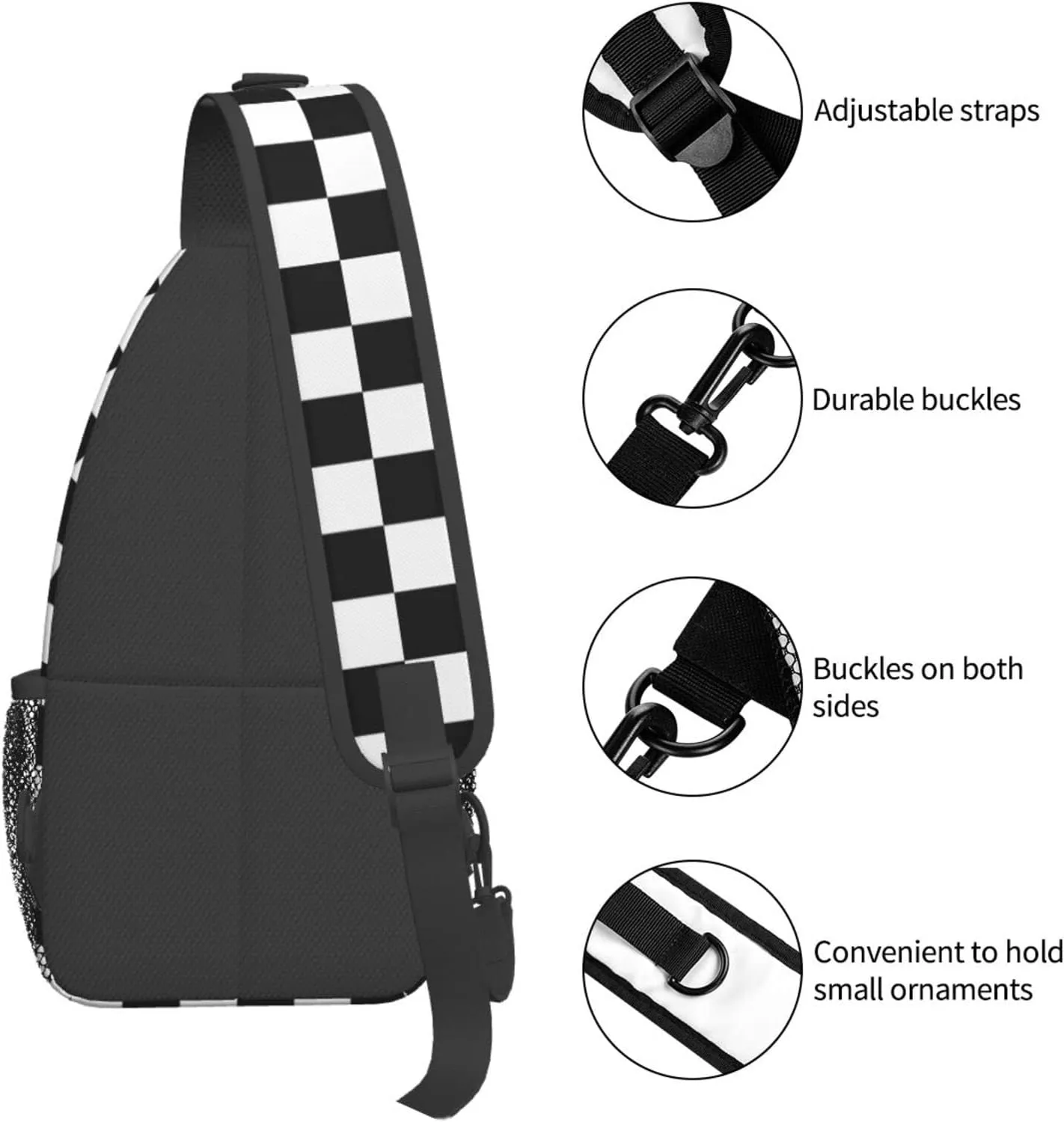 Black And White Checkered Print Crossbody Backpack Shoulder Bag Cross Chest Bag For Travel, Hiking Gym Tactical Use
