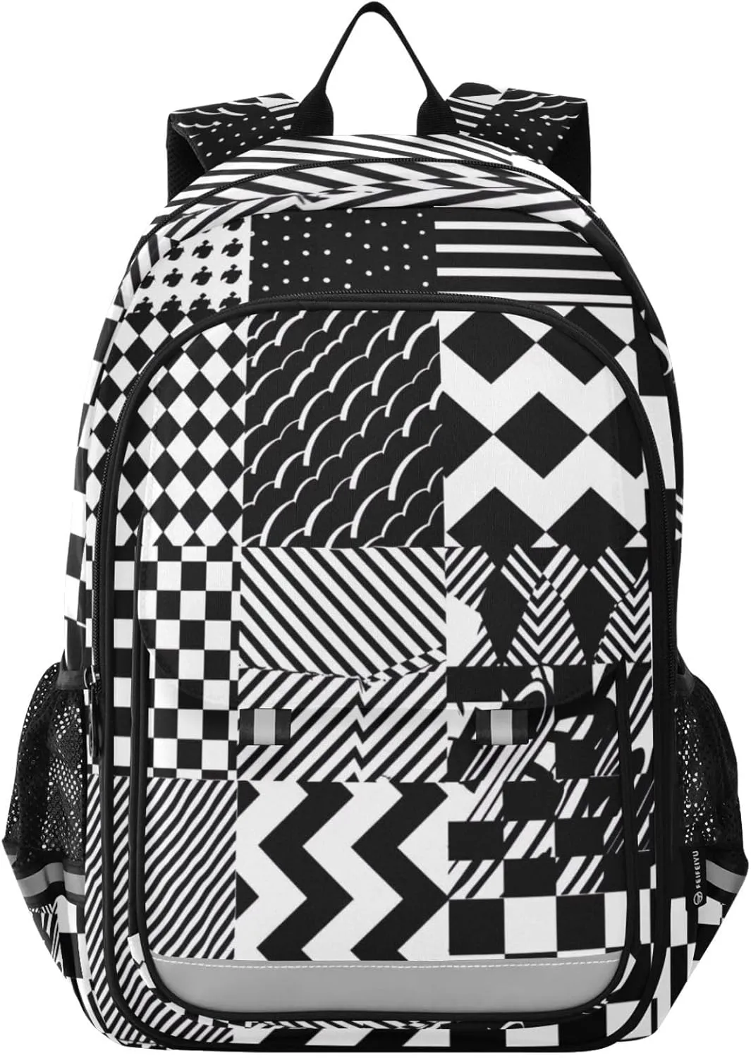 Black and White Geometric Print Backpack for Boys Middle-School Elementary Bookbags 20325236