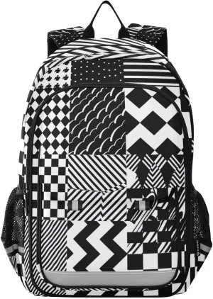Black and White Geometric Print Backpack for Boys Middle-School Elementary Bookbags 20325236