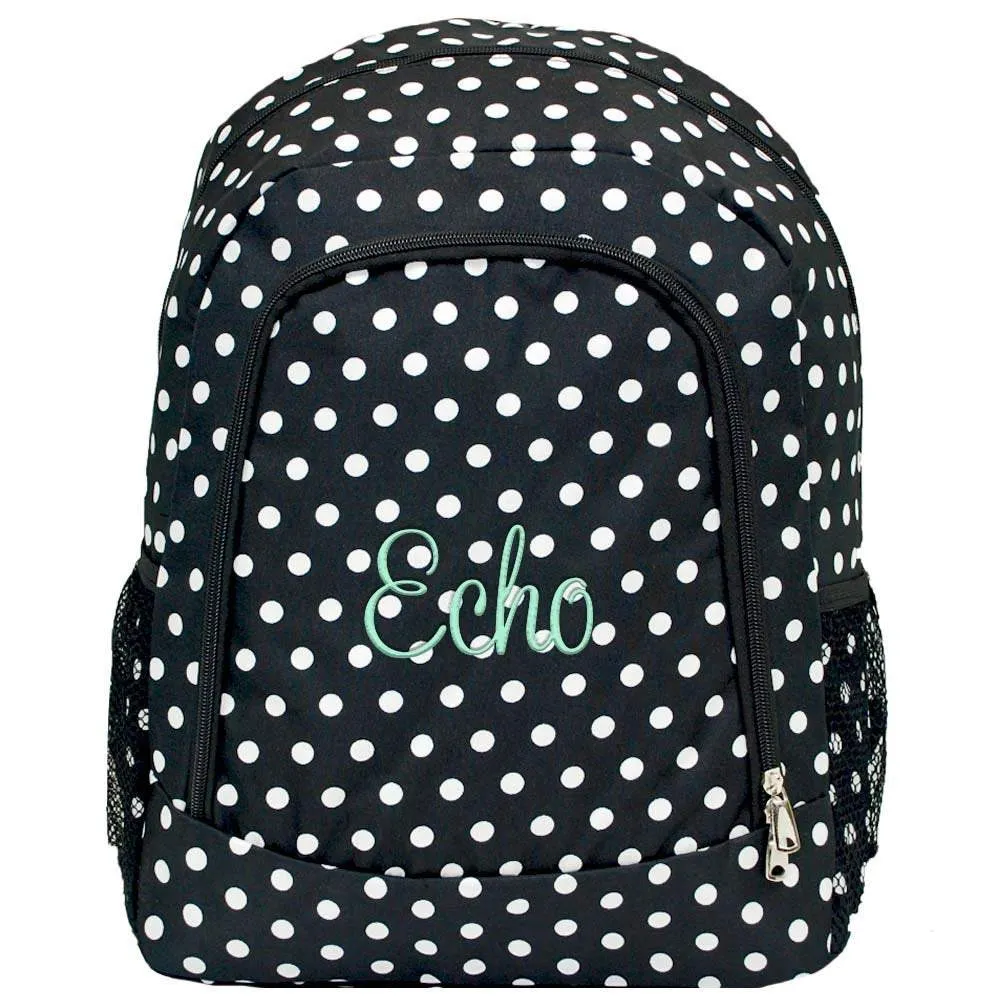 Black and White Polka Dot Monogrammed Backpack