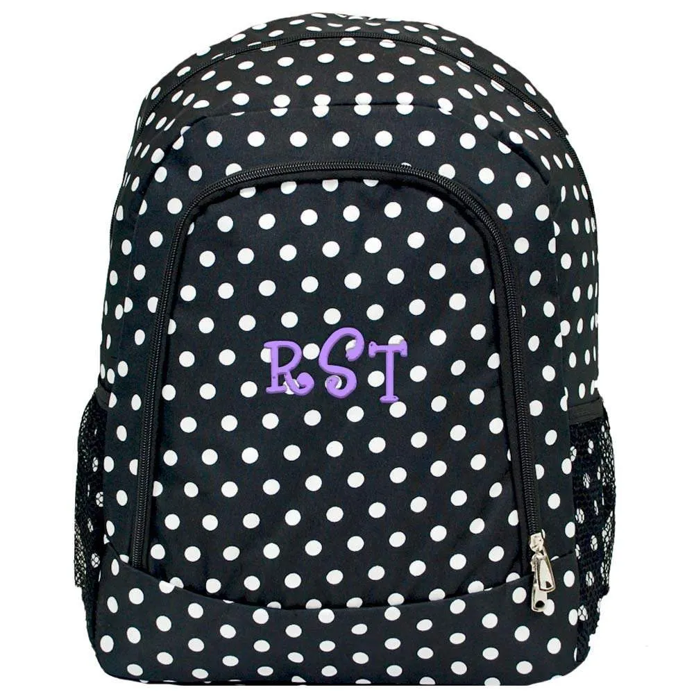 Black and White Polka Dot Monogrammed Backpack