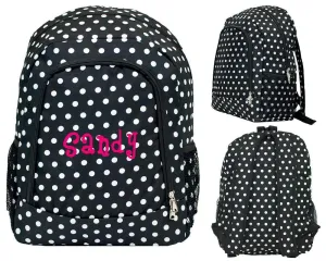 Black and White Polka Dot Monogrammed Backpack