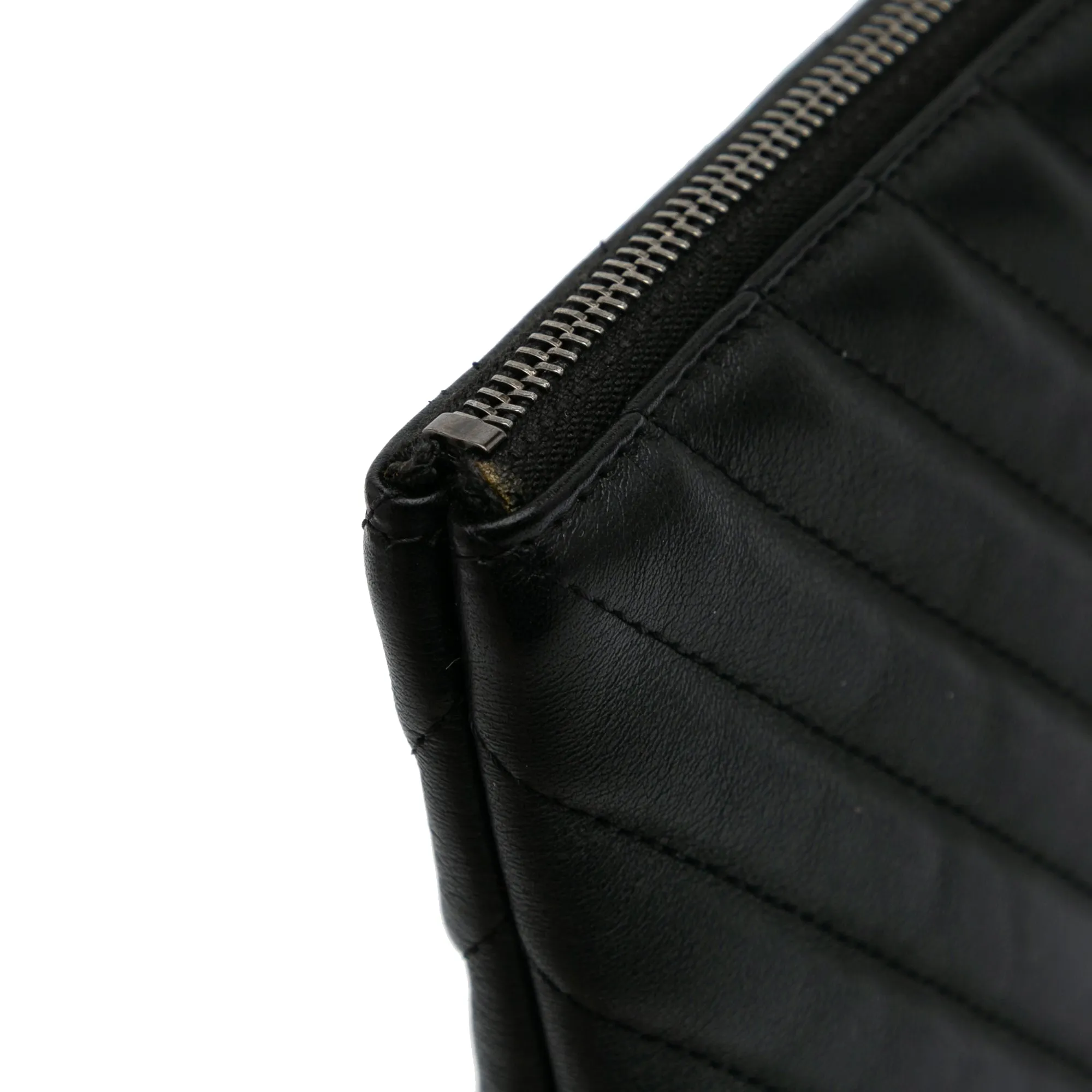 Black Chanel Large Diagonal Chevron Calfskin Tassel O Case Clutch