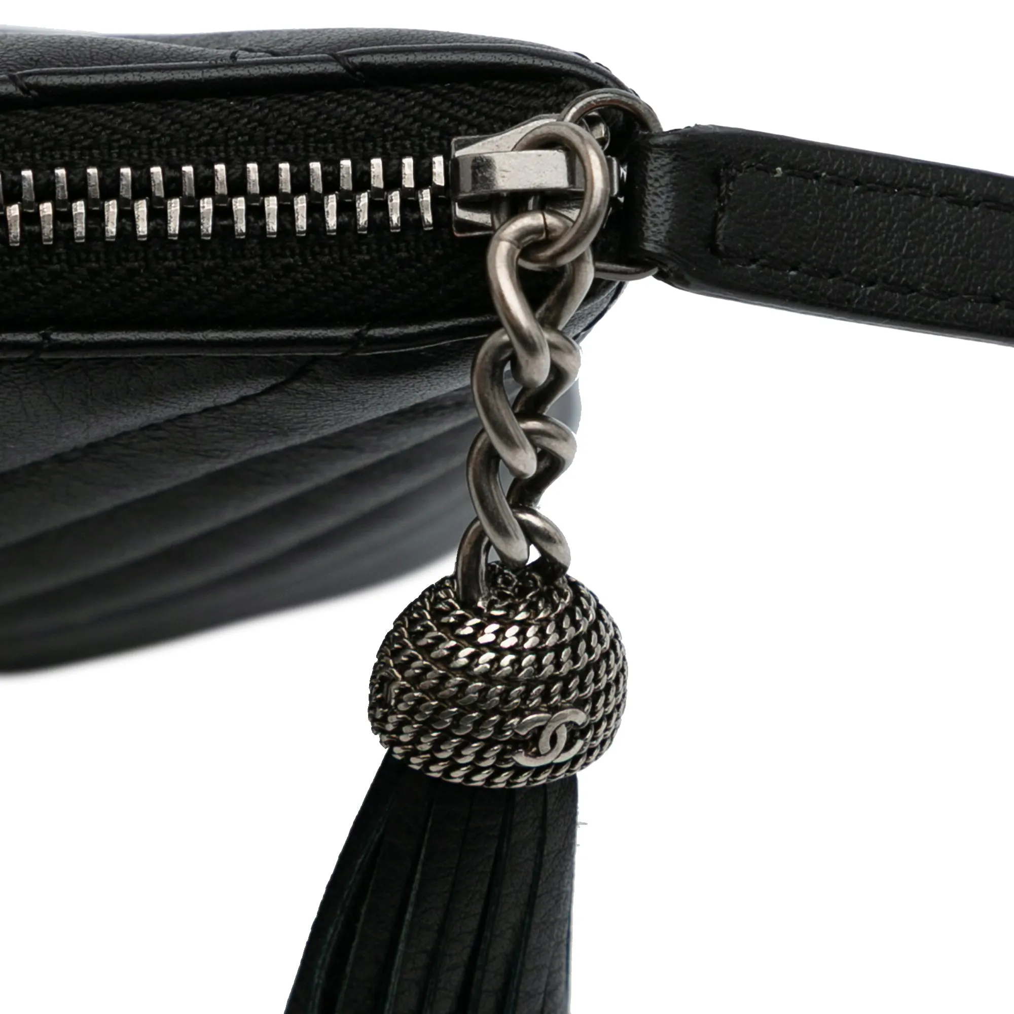 Black Chanel Large Diagonal Chevron Calfskin Tassel O Case Clutch