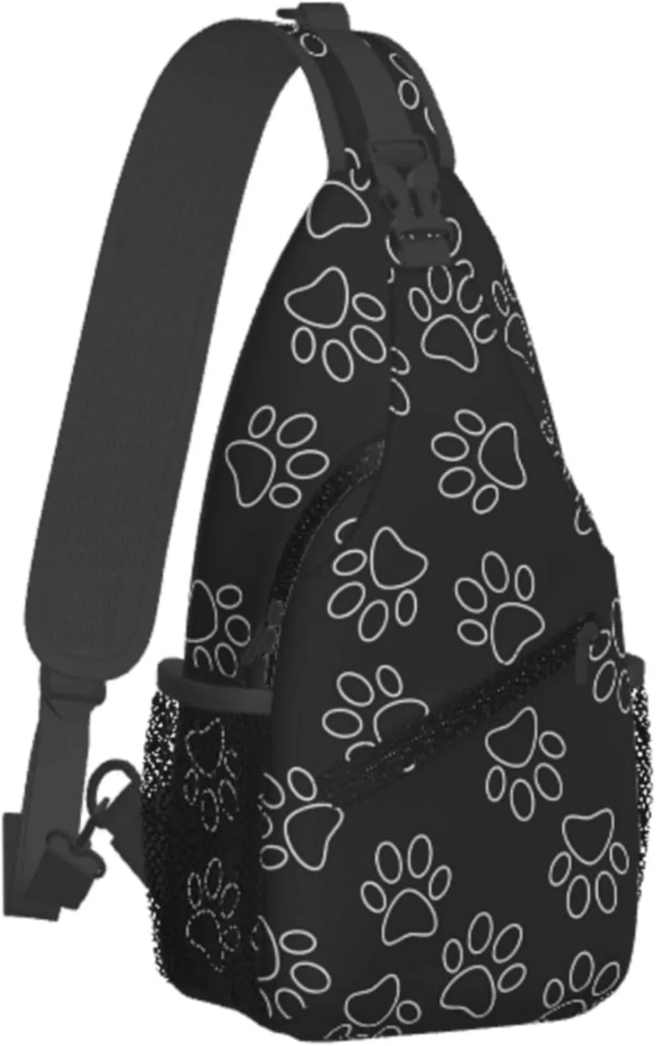 Black Dog Paw Print Sling Backpack Crossbody Bag, Chest Bag Daypack Fanny Pack Cross Body Bag for Outdoors Hiking Traveling