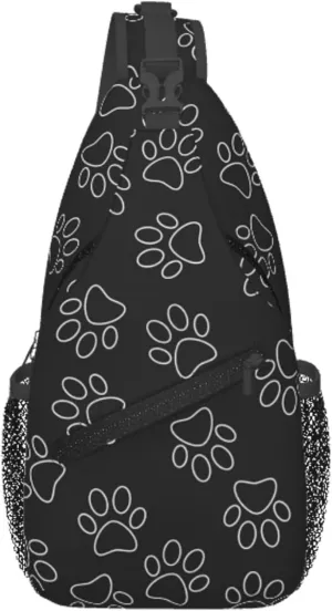 Black Dog Paw Print Sling Backpack Crossbody Bag, Chest Bag Daypack Fanny Pack Cross Body Bag for Outdoors Hiking Traveling