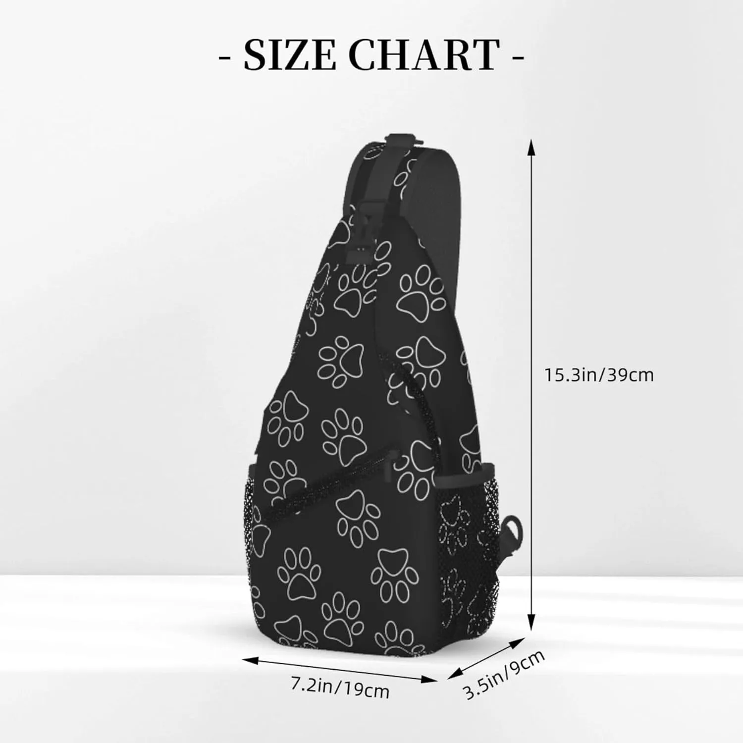 Black Dog Paw Print Sling Backpack Crossbody Bag, Chest Bag Daypack Fanny Pack Cross Body Bag for Outdoors Hiking Traveling
