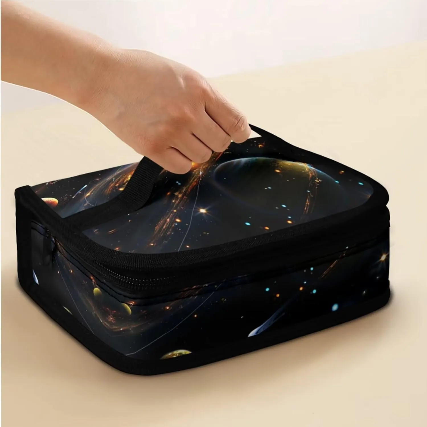 Black Galaxy School Backpack for Boys Planet Print School Bookbag for Middle School Cute School Back Pack with Lunch Bag Fashion 17 Inch Laptop Daypack for College Students