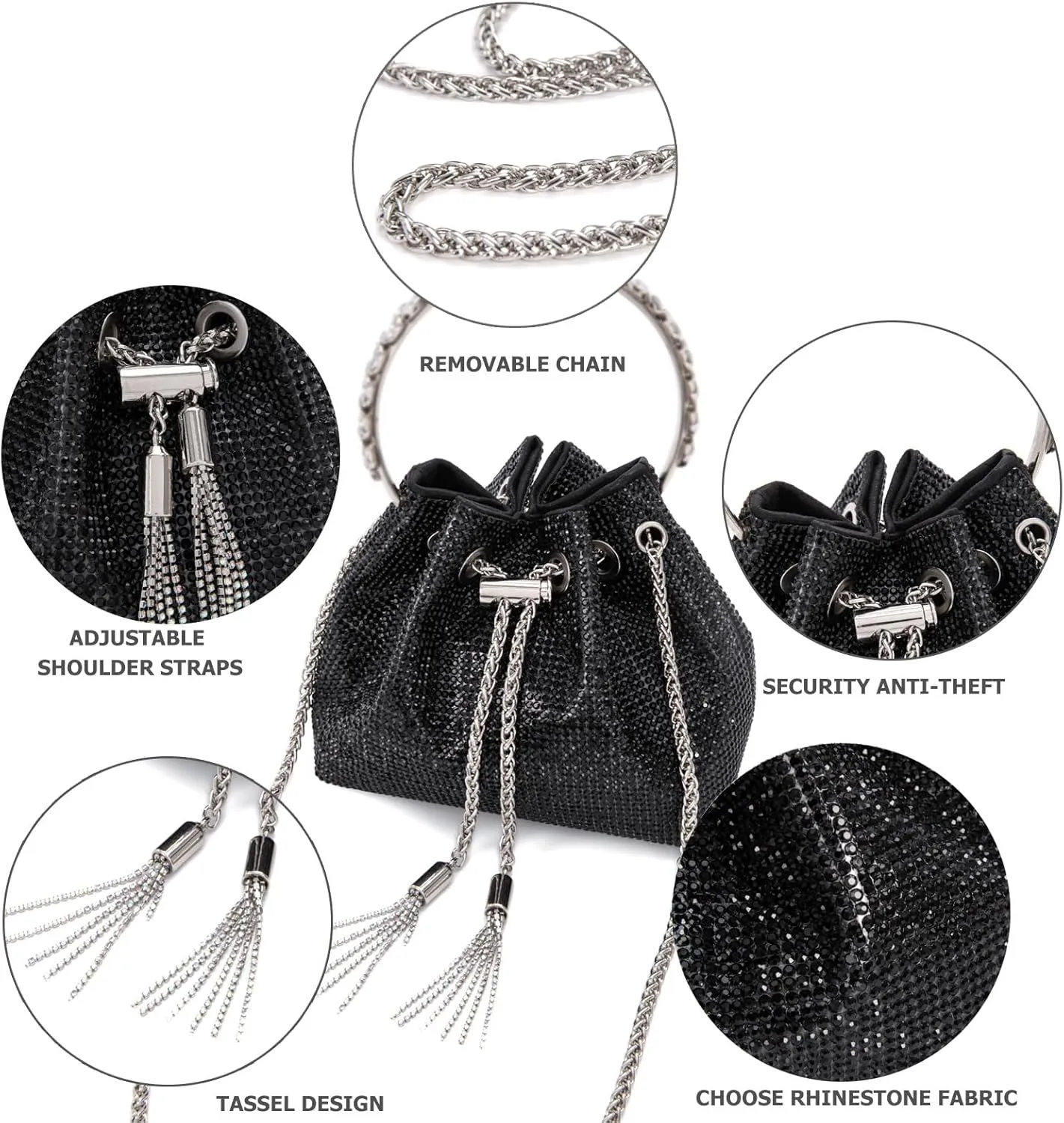 Bling Crystal Rhinestone Purse for Women Sparkly Clutch Handbag Crossbody Bag for Evening Wedding Party Prom