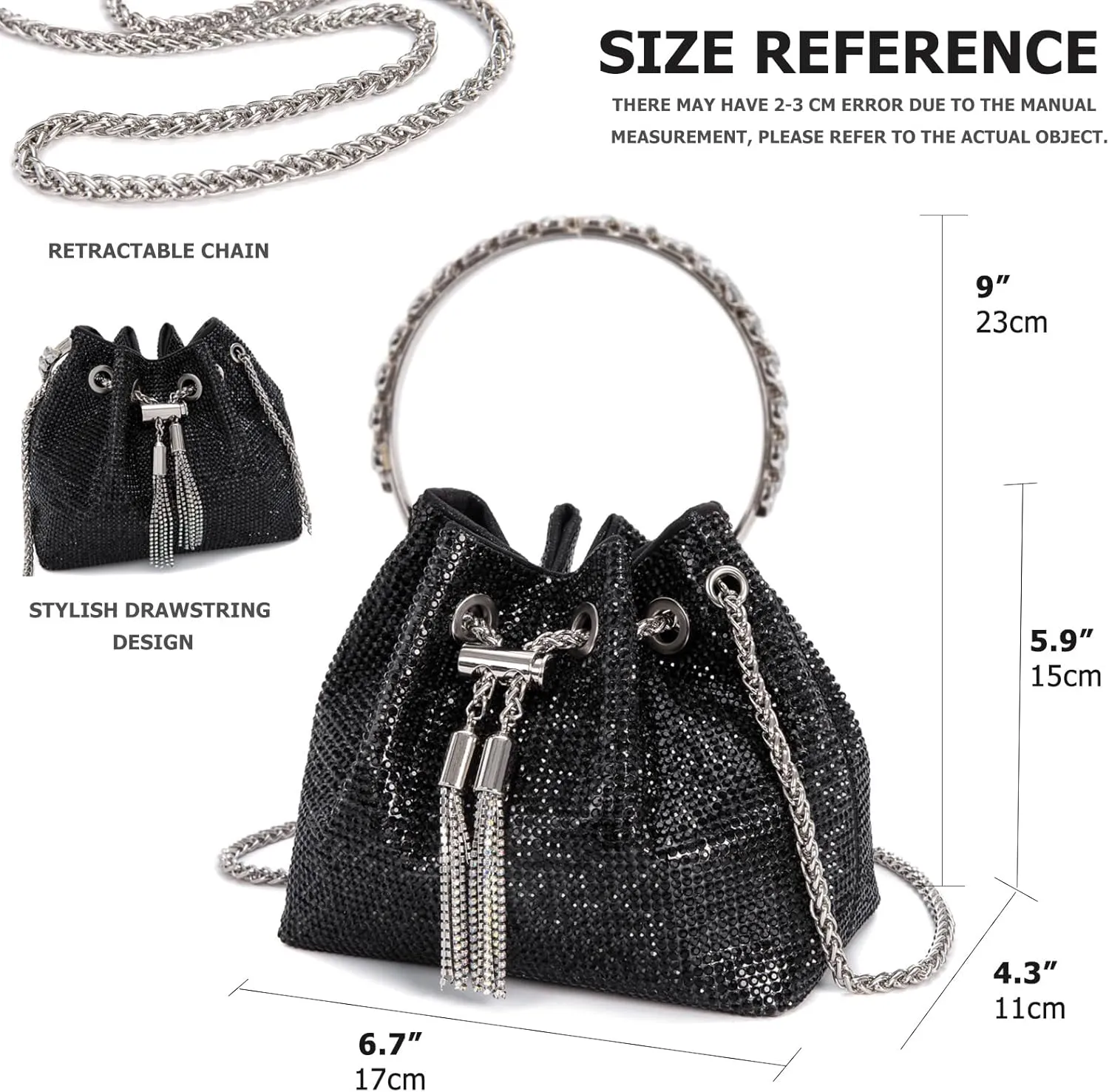 Bling Crystal Rhinestone Purse for Women Sparkly Clutch Handbag Crossbody Bag for Evening Wedding Party Prom