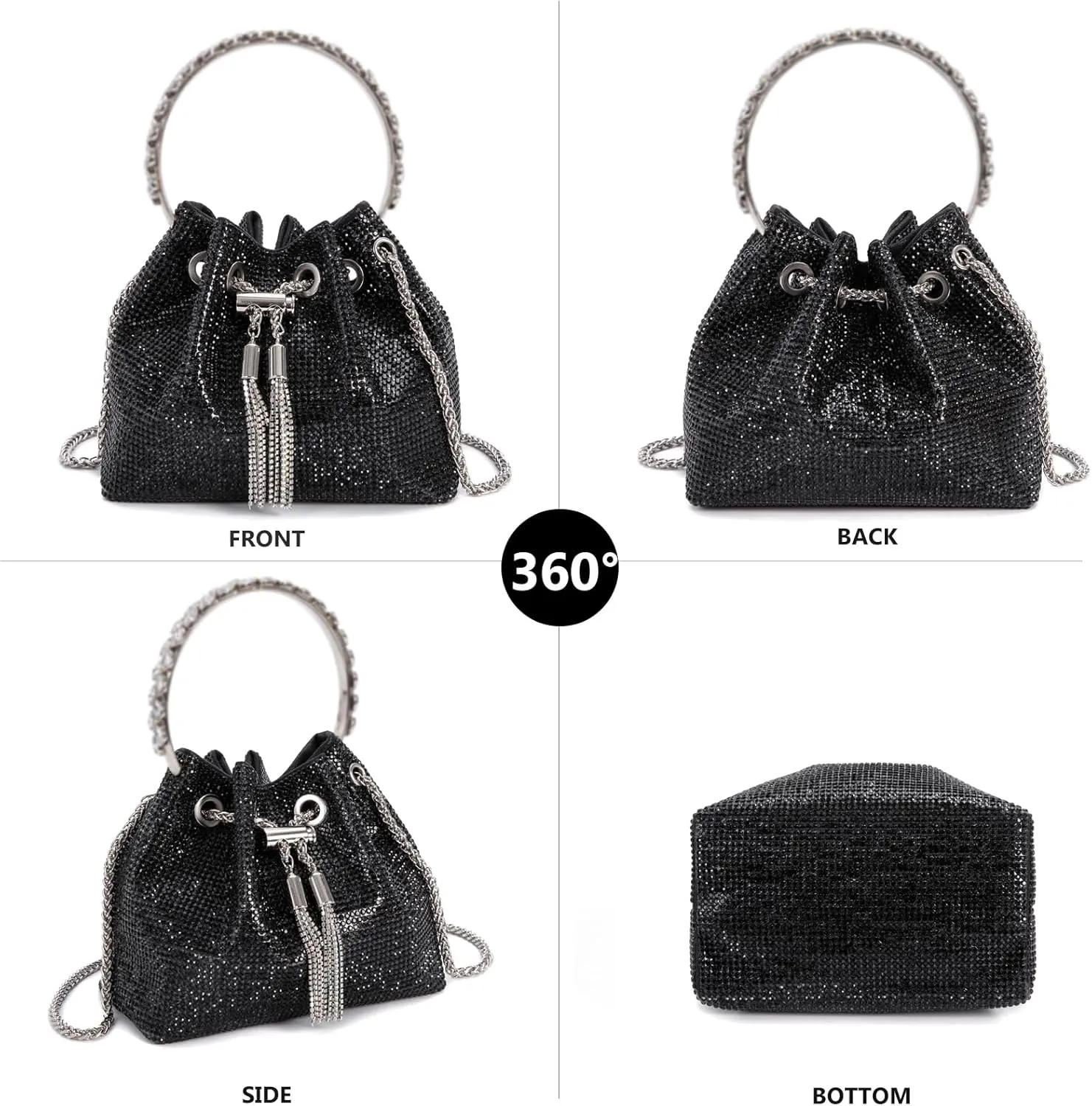 Bling Crystal Rhinestone Purse for Women Sparkly Clutch Handbag Crossbody Bag for Evening Wedding Party Prom