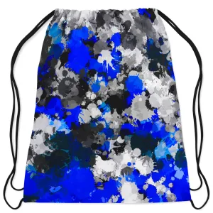 Blue and Grey Paint Splatter Drawstring Bag