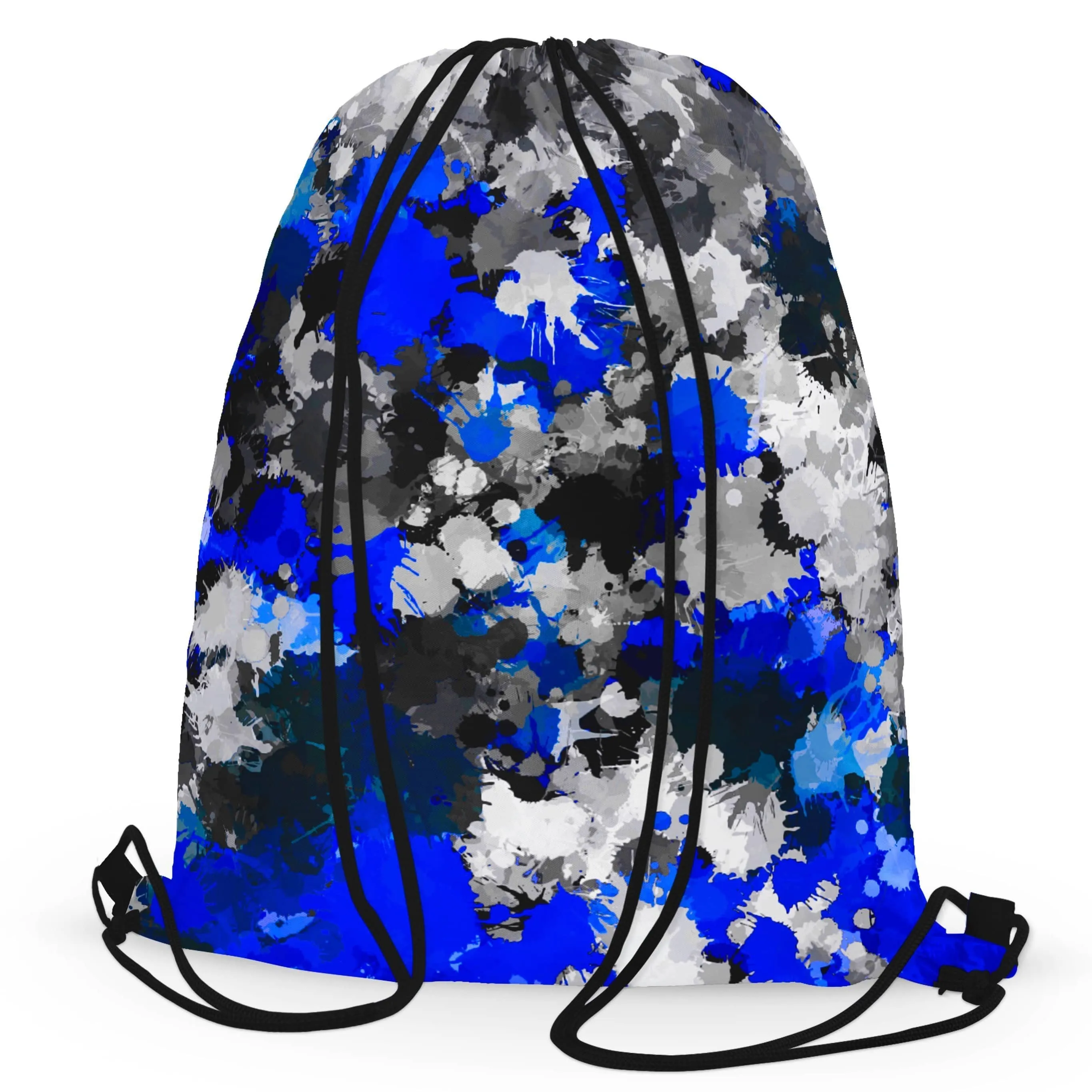 Blue and Grey Paint Splatter Drawstring Bag