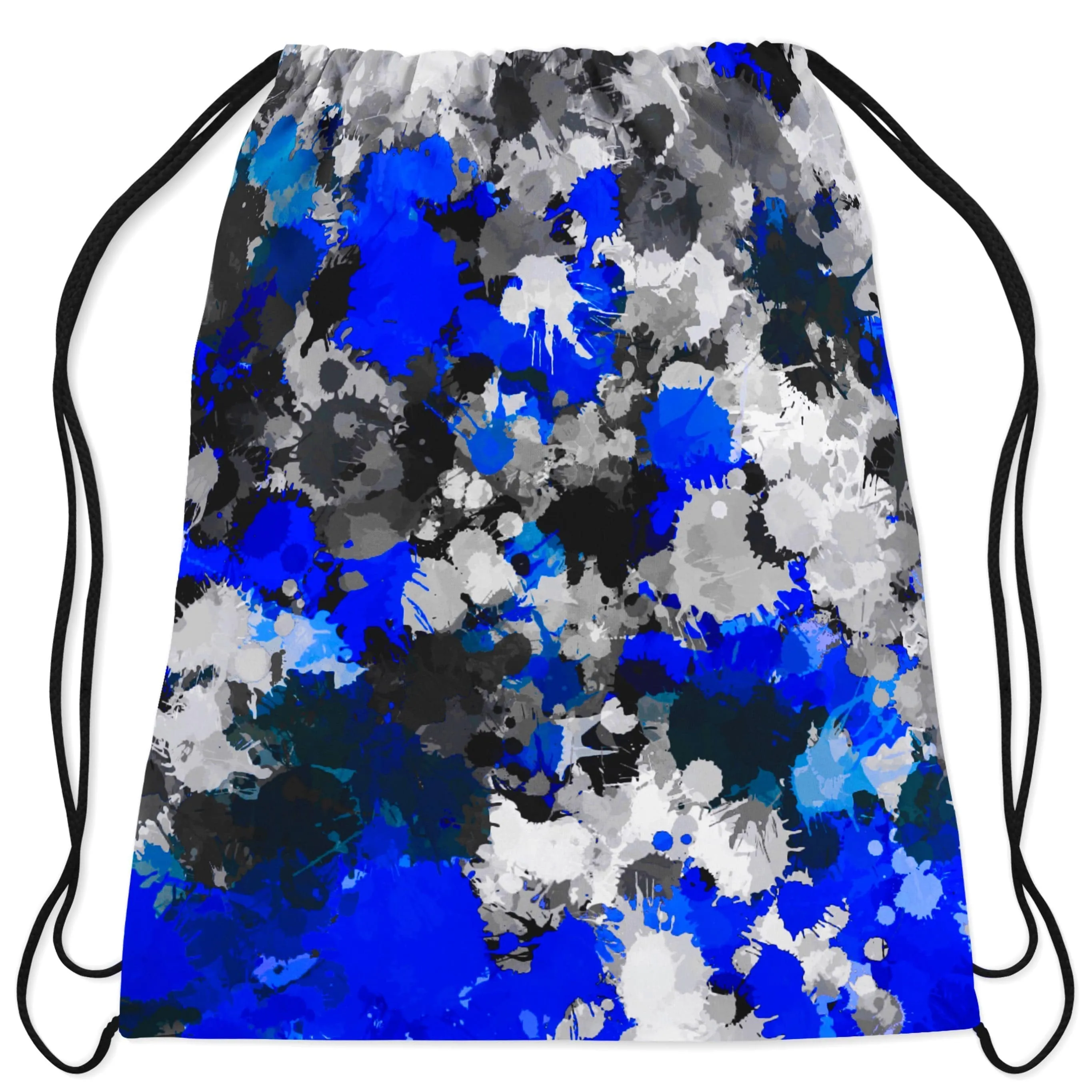 Blue and Grey Paint Splatter Drawstring Bag