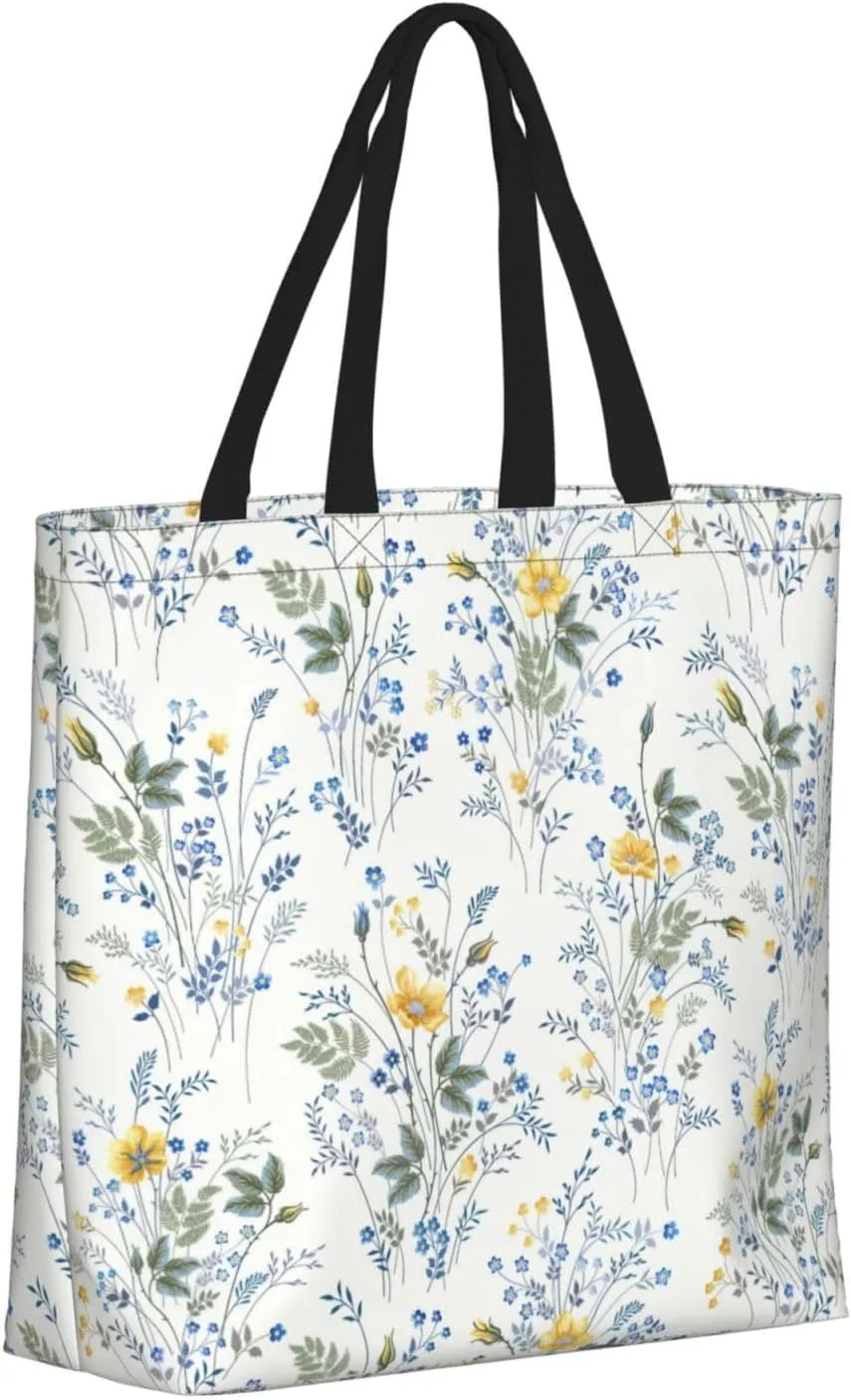 Blue Camo Print Tote Bags Reusable Grocery Bag Shoulde Bag Handbag For Office Shopping Travel Women Casual Work