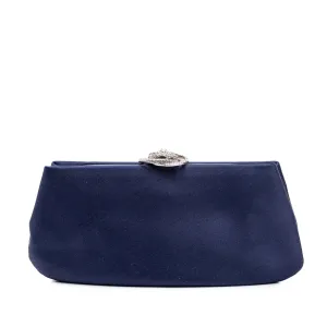 Blue Chanel Satin Crystal Camellia Evening Frame Clutch