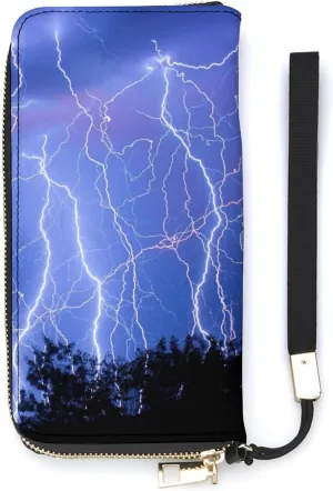 Blue Lighting Women's Leather Long Large Capacity Wallet Clutch Wallet with Hand Strap