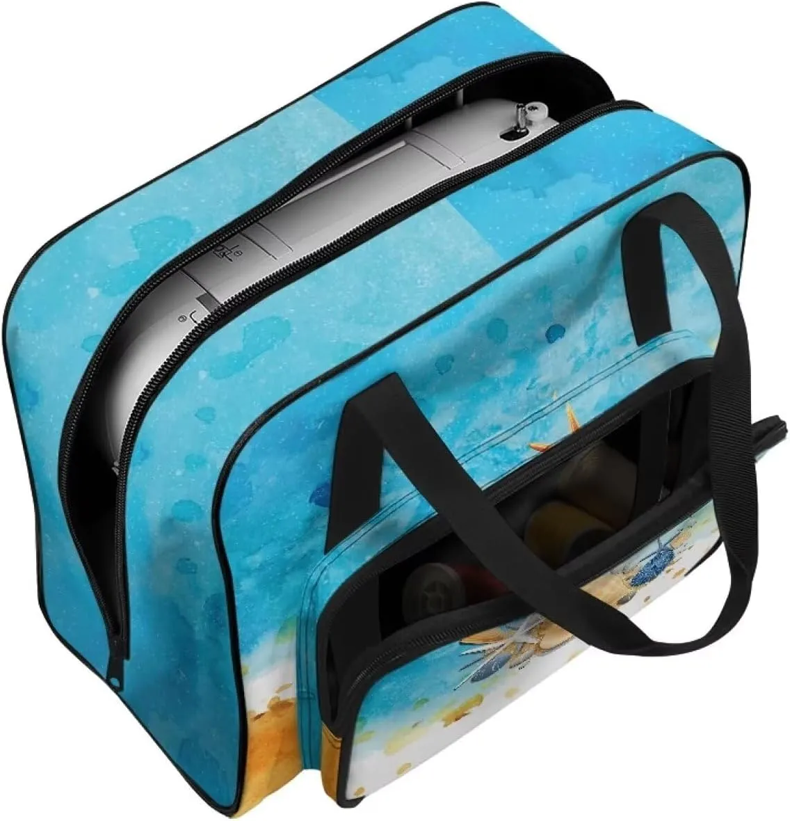 Blue Sea Shell Starfish Print Sewing Machine Carrying Case with Multiple Storage Pockets, Universal Tote Bag with zipper Compatible with Most Standard Sewing Machine