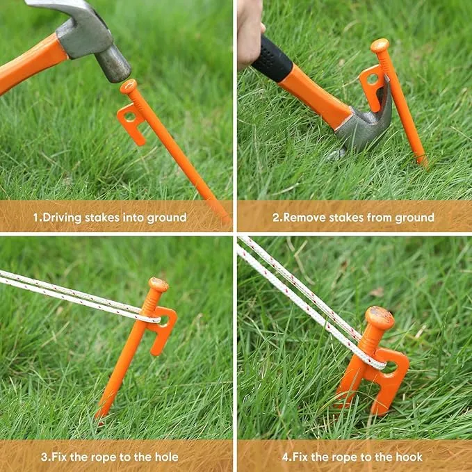 Blulu 24 Pcs 8/12/16 Inch Tent Stakes Heavy Duty Steel Metal Tent Pegs Unbreakable and Inflexible Metal Stakes Tent Spikes for Camping, Yard Decoration, Picnic, Tarp(Orange, 12 Inch)