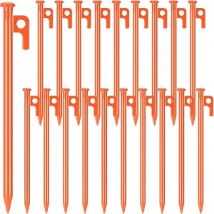 Blulu 24 Pcs 8/12/16 Inch Tent Stakes Heavy Duty Steel Metal Tent Pegs Unbreakable and Inflexible Metal Stakes Tent Spikes for Camping, Yard Decoration, Picnic, Tarp(Orange, 12 Inch)